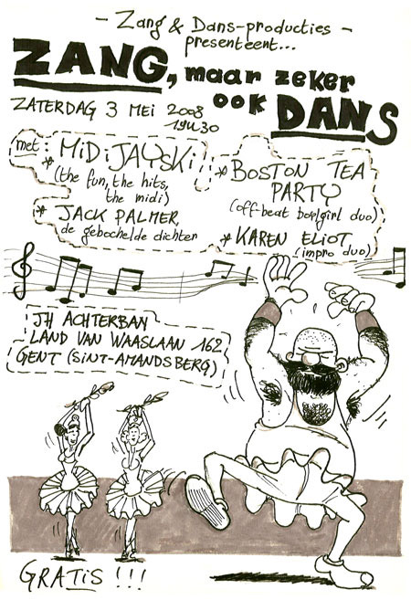 Flyer of Karen Eliot live at Zang en Dans producties JH Achterban 07-03-2008